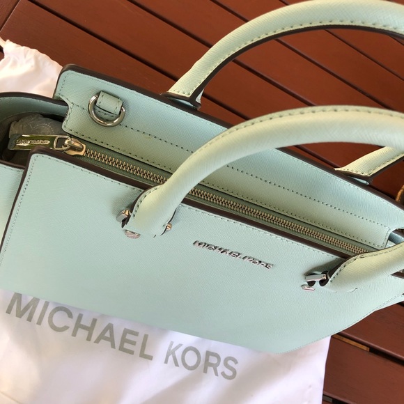 Michael Kors Pastel Blue Large Selma Saffiano Satchel Handbag BRAND NEW - Picture 8 of 12